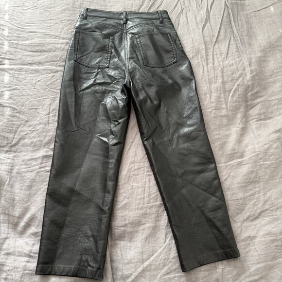 Aritzia Wilfred Faux Leather Pants Straight Leg Black Cropped Size 4 - Picture 2 of 10